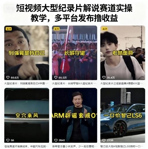 短视频大型纪录片解说赛道实操教学，多平台发布撸收益-九天资源站