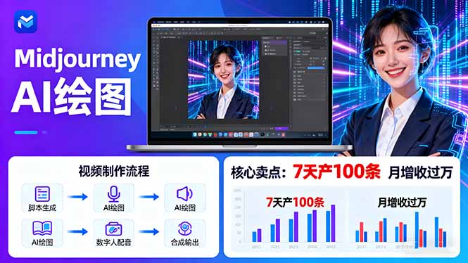 AI绘图照片开口说话视频制作：Midjourney+数字人，7天产100条月增收过万-九天资源站