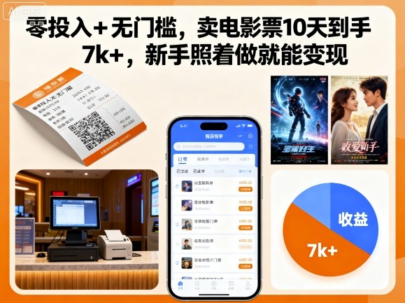 零投入+无门槛，卖电影票10天到手7k+，新手照着做就能变现【揭秘】-九天资源站