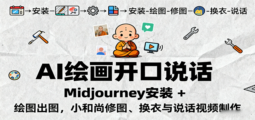 AI绘画开口说话，Midjourney安装 + 绘图出图，小和尚修图、换衣与说话视频制作-九天资源站