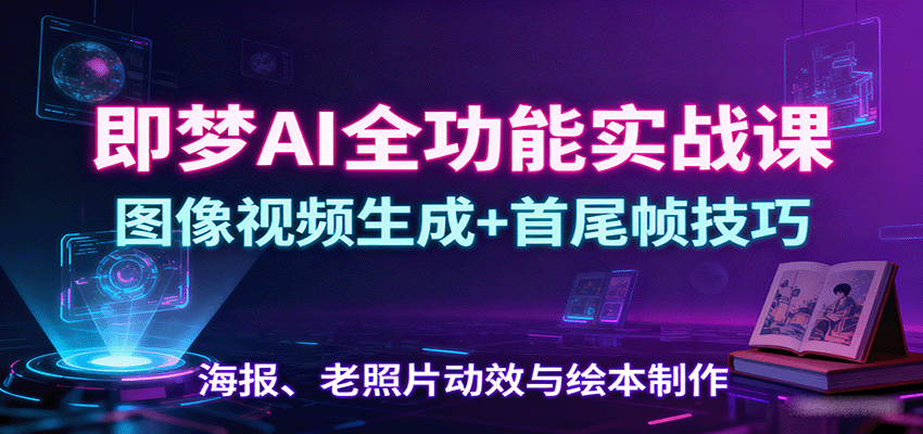 即梦AI全功能实战课：图像视频生成+首尾帧技巧，海报、老照片动效与绘本制作-九天资源站