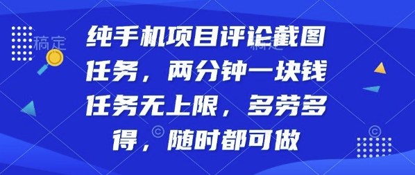 纯手机项目评论截图任务，两分钟一块钱多劳多得，随时随地都能做【揭秘】-九天资源站