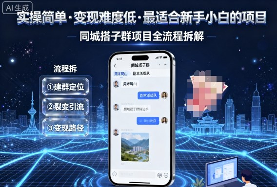 实操简单，变现难度低，最适合新手小白做的项目，每天轻松收入3张，同城搭子群项目全流程拆解-九天资源站