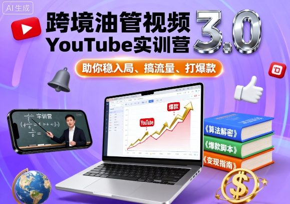 跨境油管视频YouTube实训营3.0，助你稳入局、搞流量、打爆款-九天资源站