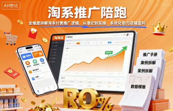 淘系推广陪跑，全维度讲解淘系付费推广逻辑，从理论到实操，系统化助力店铺盈利-九天资源站