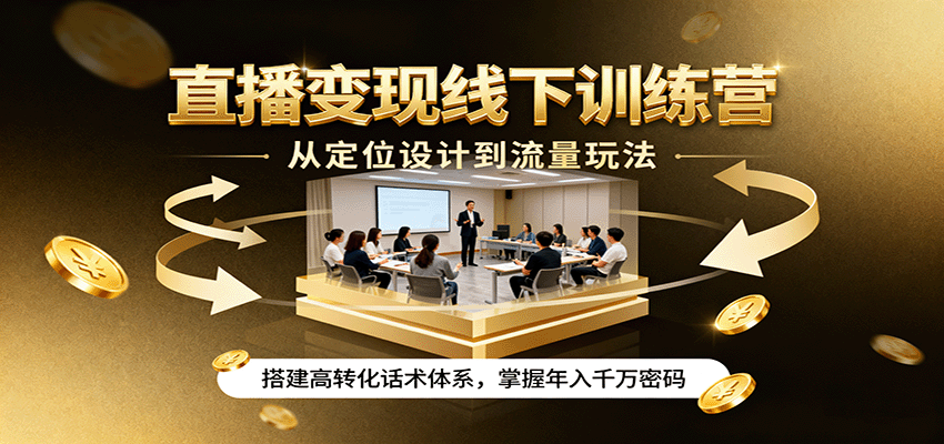 直播变现线下训练营，从定位设计到流量玩法，搭建高转化话术体系，掌握年入千万密码-九天资源站