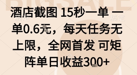 酒店截图15秒一单，一单0.6米，每天任务无上限，全网首发可矩阵单日收益3张【揭秘】-九天资源站