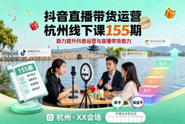 抖音直播带货运营杭州线下课155期，助力提升抖音运营与直播带货能力-九天资源站