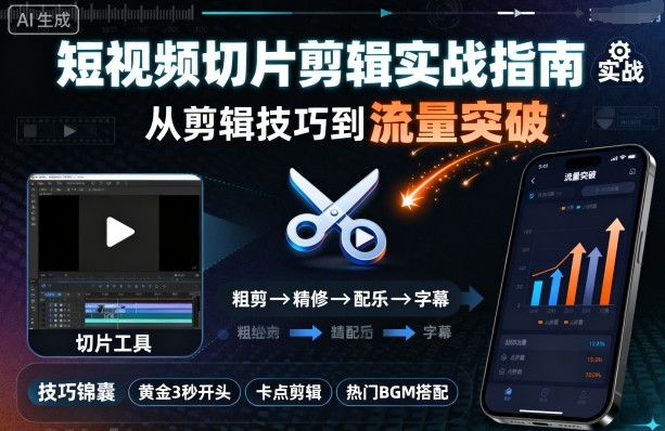 短视频切片剪辑实战指南，从剪辑技巧到流量突破-九天资源站