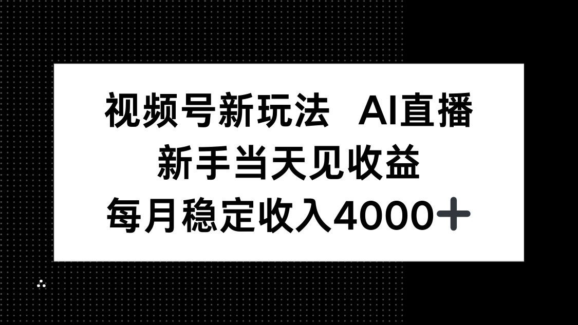 视频号新玩法AI直播，新手小白当天见收益，月入4000+-九天资源站