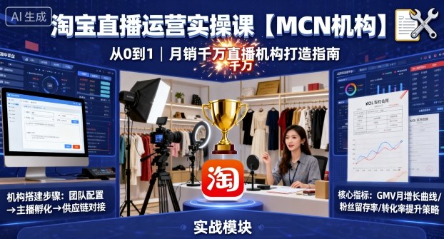 淘宝直播运营实操课【MCN机构】，从0到1做一家月销千W的直播机构-九天资源站