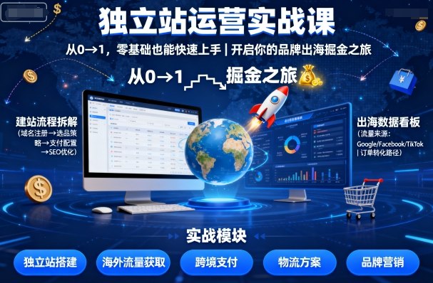 独立站运营实战课，从0到1，零基础也能快速上手，开启你的品牌出海掘金之旅-九天资源站