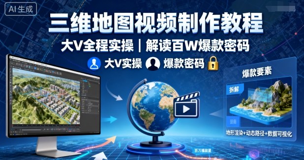 三维地图视频制作教程，大V全程实操，解读百W爆款密码-九天资源站