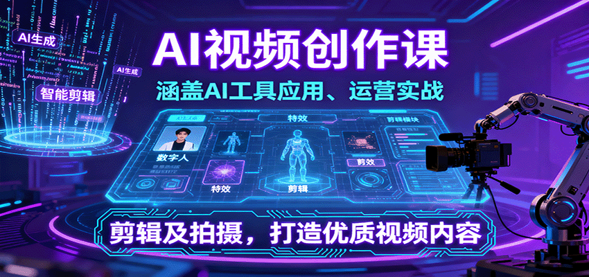 AI视频创作课，涵盖AI工具应用、运营实战、剪辑及拍摄，打造优质视频内容-九天资源站