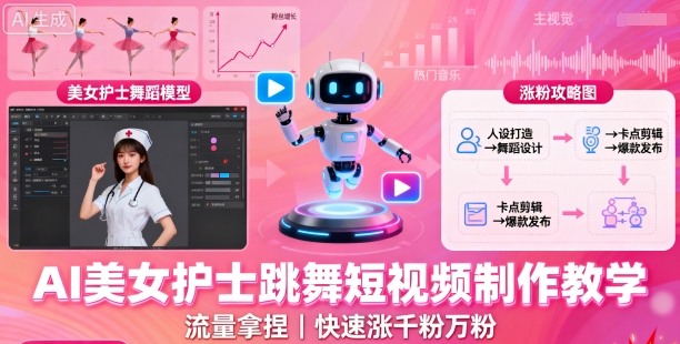 AI美女护士跳舞短视频制作教学，流量拿捏，快速涨千粉万粉【提示词+视频教程】-九天资源站