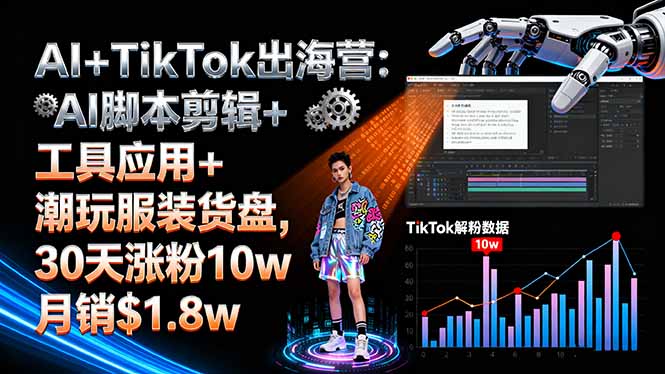 AI+TikTok出海营:AI脚本剪辑+工具应用+潮玩服装货盘,30天涨粉10w月销$1.8w-九天资源站