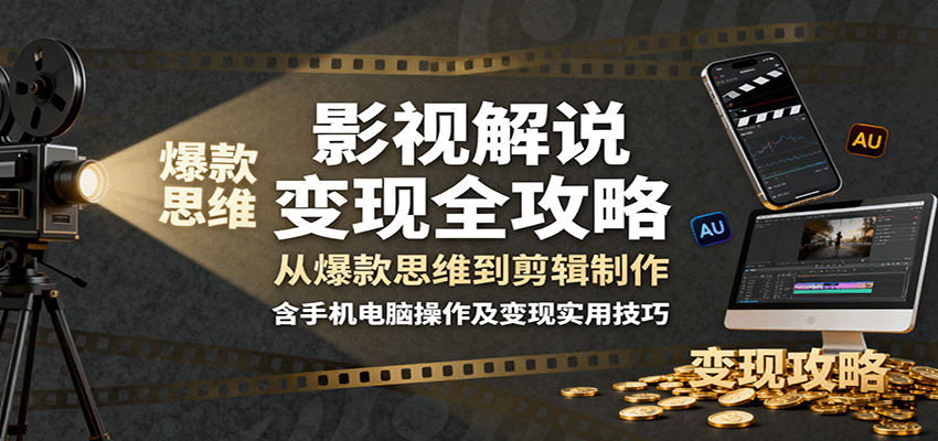 影视解说变现全攻略：从爆款思维到剪辑制作，含手机电脑操作及变现实用技巧-九天资源站