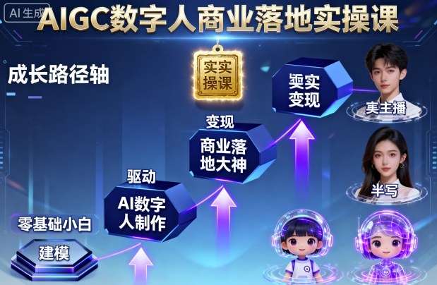 AIGC数字人商业落地实操课，从零基础小白到AI数字人大神-九天资源站