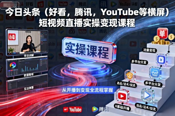 今日头条(好看，腾讯，YouTube等横屏)短视频直播实操变现课程-九天资源站