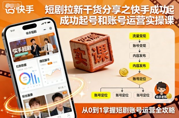 短剧拉新干货分享之快手成功起号和账号运营实操课-九天资源站