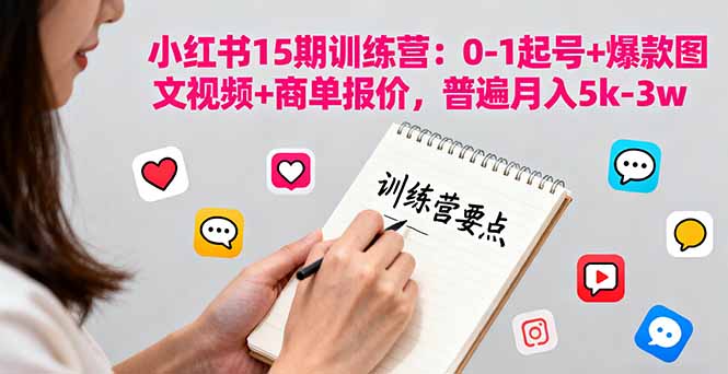 小红书15期训练营：0-1起号+爆款图文视频+商单报价，普遍月入5k-3w-九天资源站