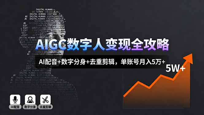 AIGC数字人变现全攻略，AI配音+数字分身+去重剪辑，单账号月入5万+-九天资源站