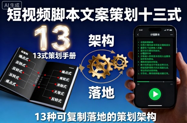 短视频脚本文案策划十三式，13种可复制落地的策划架构-九天资源站