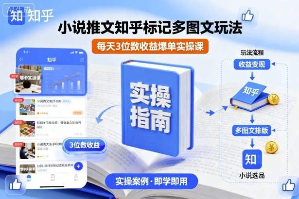 小说推文知乎标记多图文玩法，每天3位数收益爆单实操课-九天资源站