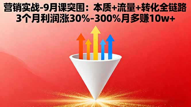 营销实战-9月突围课:本质+流量+转化全链路 3个月利润涨30%-300%月多赚10w+-九天资源站