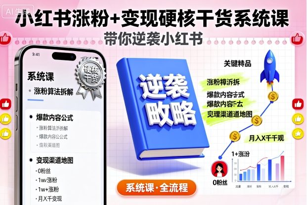 小红书涨粉+变现硬核干货系统课，带你逆袭小红书-九天资源站