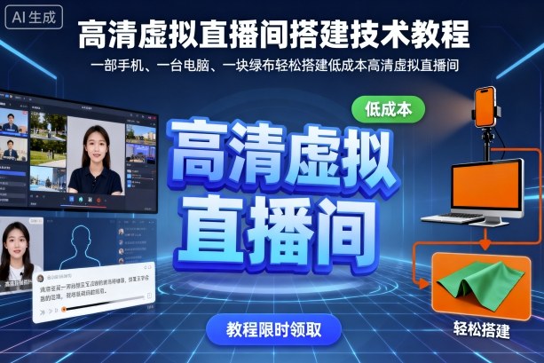 高清虚拟直播间搭建技术教程，一部手机、一台电脑、一块绿布轻松搭建低成本高清虚拟直播间-九天资源站