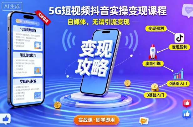 5G短视频抖音实操变现课程，自媒体，无谓引流变现-九天资源站
