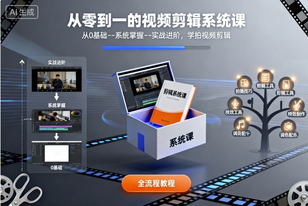 从零到一的视频剪辑系统课，从0基础–系统掌握–实战进阶，学拍视频剪辑-九天资源站