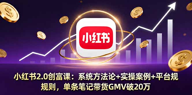 小红书2.0创富课：系统方法论+实操案例+平台规则，单条笔记带货GMV破20万-九天资源站