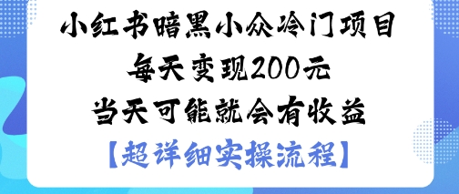 小红书暗黑小众冷门项目每天变现2张当天可能就会有收益-九天资源站