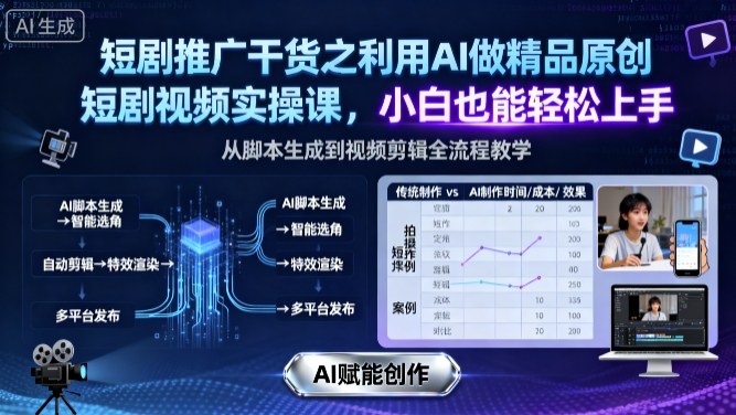 短剧推广干货之利用AI做精品原创短剧视频实操课，小白也能轻松上手-九天资源站