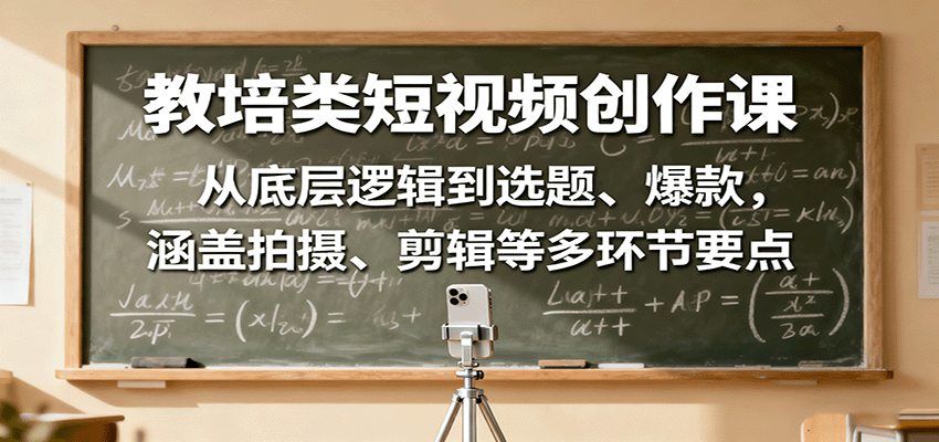 教培类短视频创作课：从底层逻辑到选题、爆款，涵盖拍摄、剪辑等多环节要点-九天资源站